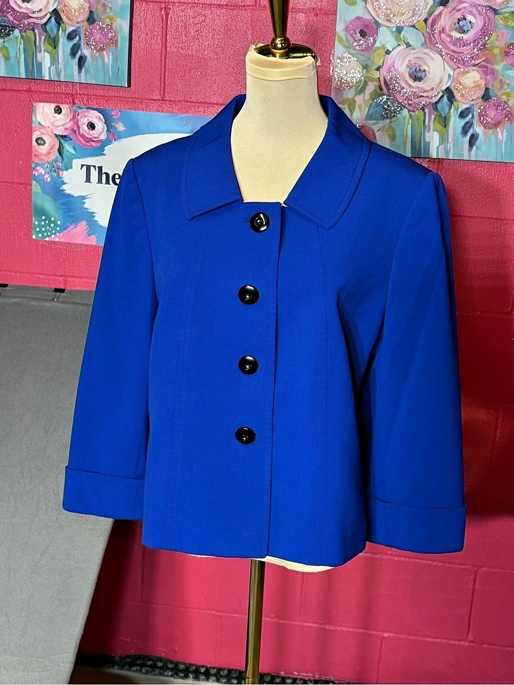 Tahari Women's Blue Button-Front Blazer